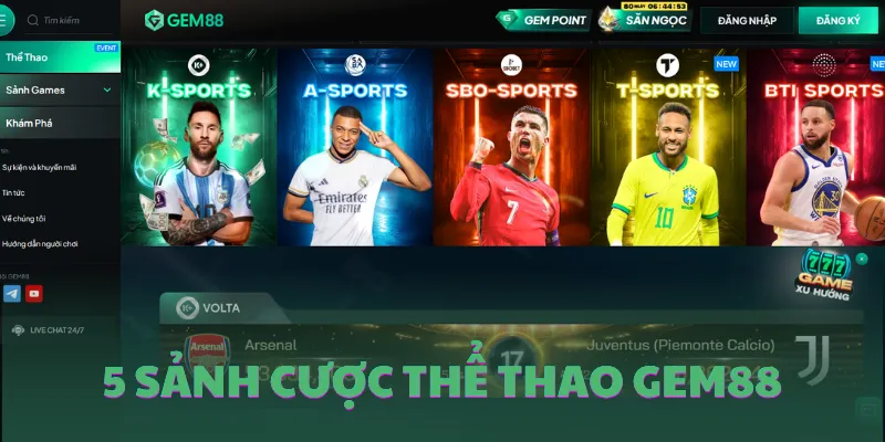 Top 5 sảnh cược thể thao GEM88