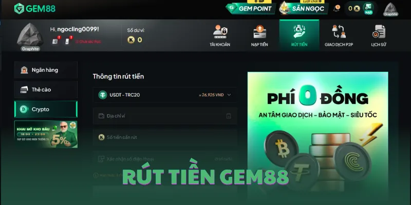 Chi tiết cách rút tiền GEM88