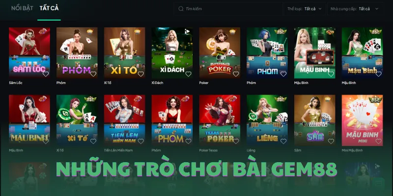 Những trò chơi bài GEM88 ăn khách nhất